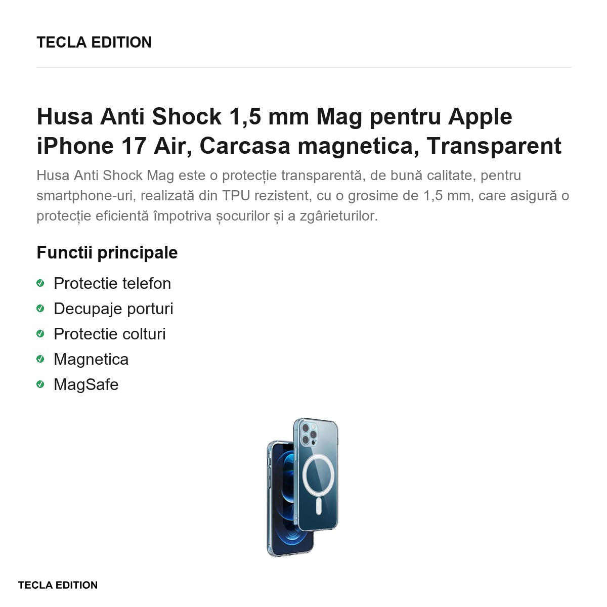 Husa Anti Shock 1,5 mm Mag pentru Apple iPhone 17 Air, Carcasa magnetica, Transparent [2]