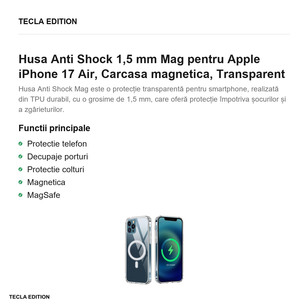 Husa Anti Shock 1,5 mm Mag pentru Apple iPhone 17 Air, Carcasa magnetica, Transparent [2]