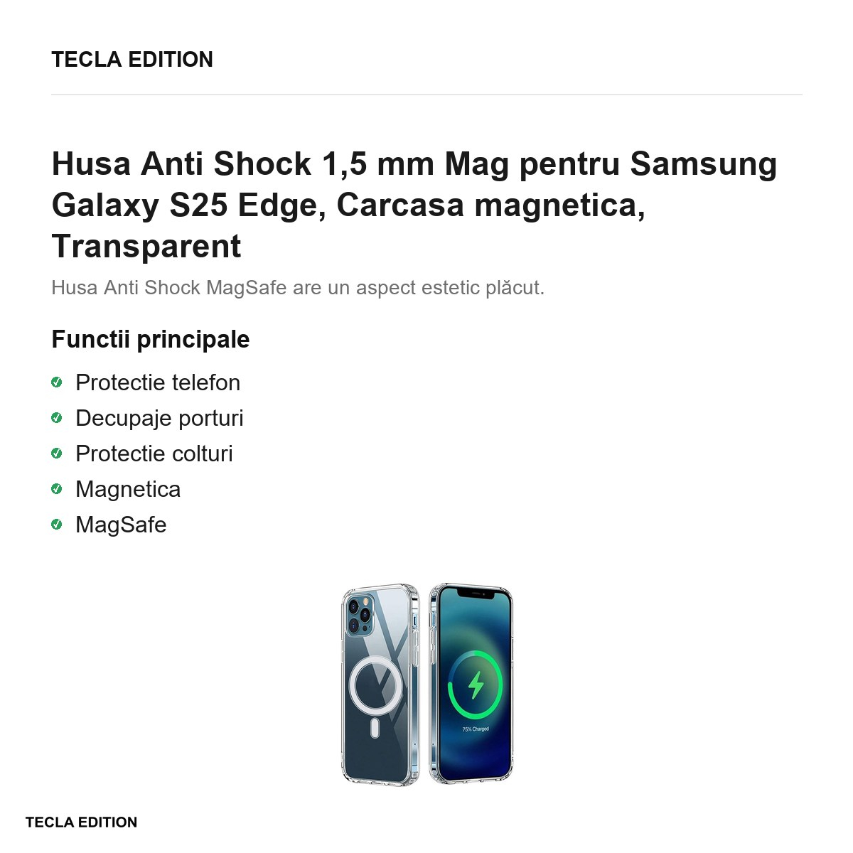 Husa Anti Shock 1,5 mm Mag pentru Samsung Galaxy S25 Edge, Carcasa magnetica, Transparent [2]