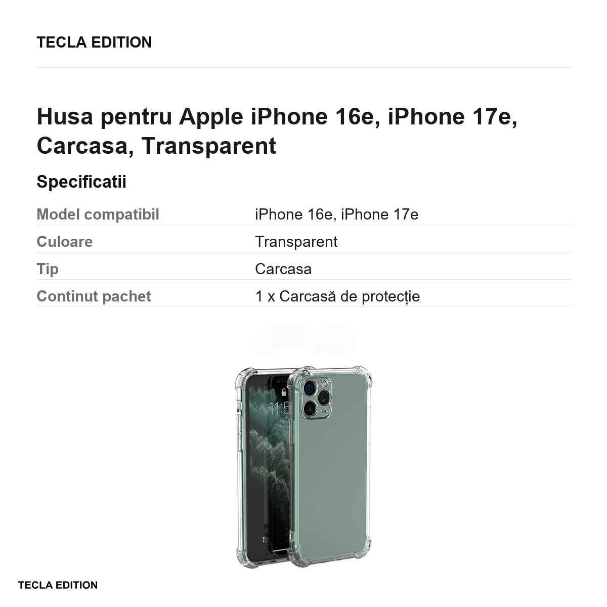 Husa Anti Shock 1 5 mm pentru Apple iPhone 16e, iPhone 17e, Carcasa, Transparent [3]