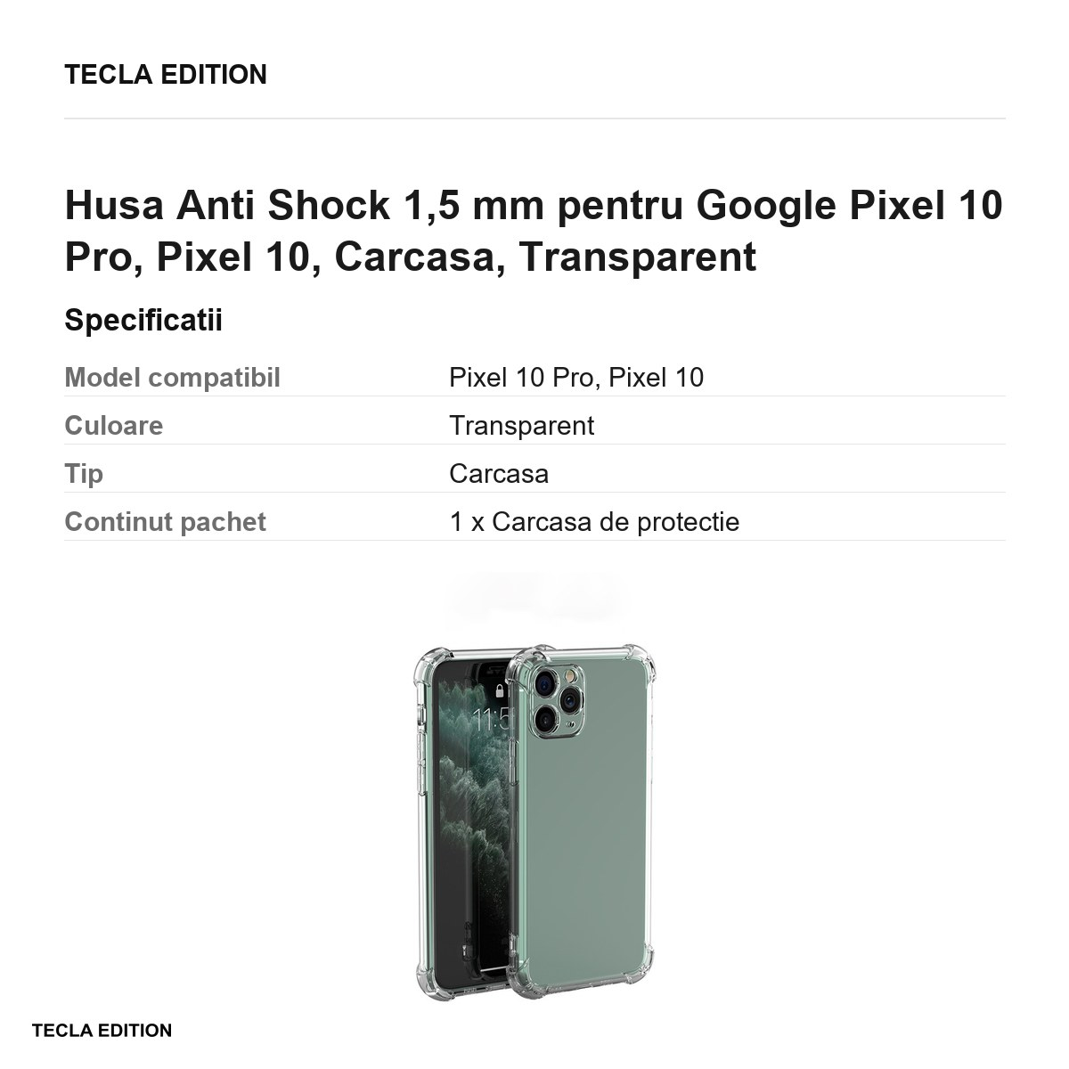 Husa Anti Shock 1,5 mm pentru Google Pixel 10 Pro, Pixel 10, Carcasa, Transparent [3]