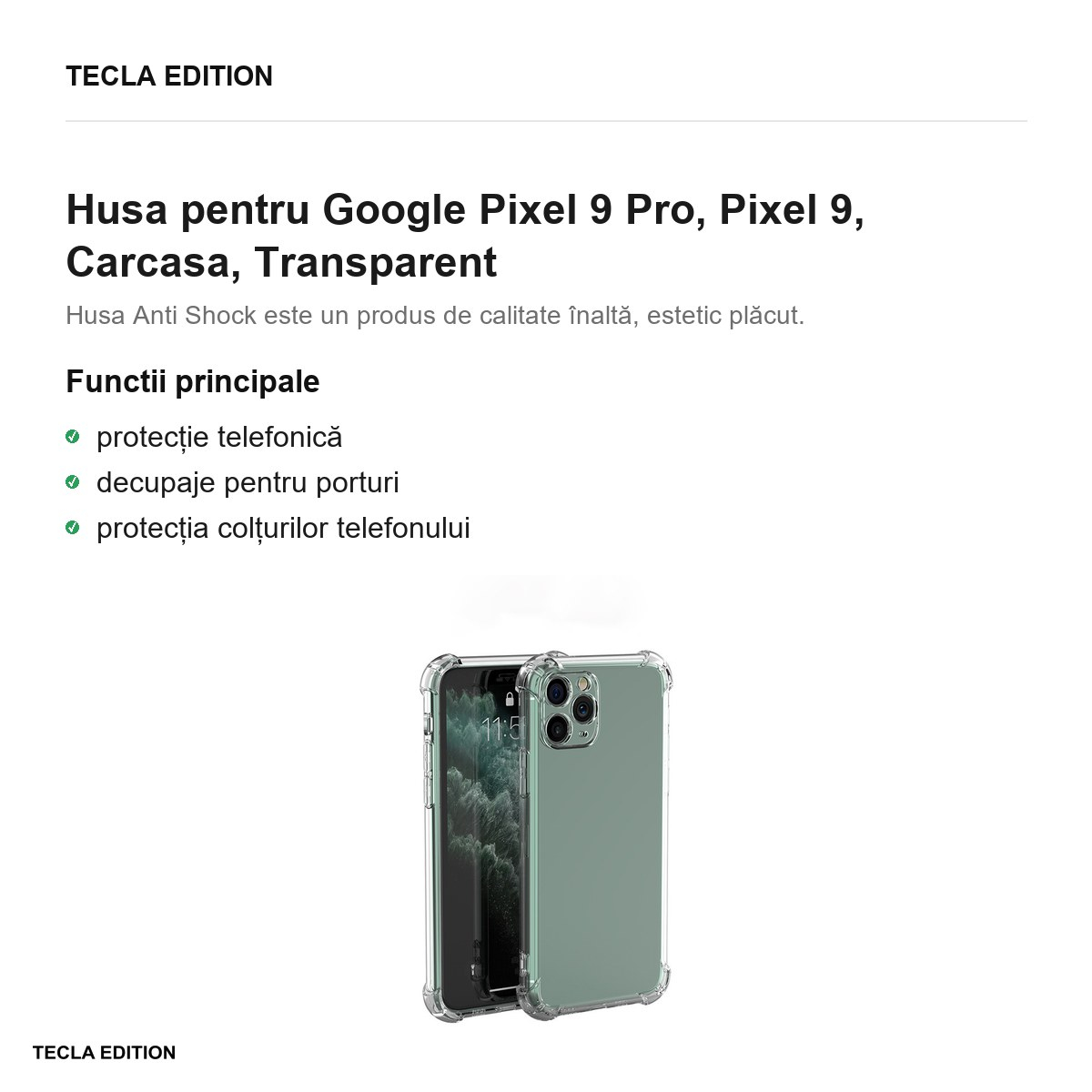 Husa Anti Shock 1,5 mm pentru Google Pixel 9 Pro, Pixel 9, Carcasa, Transparent [2]