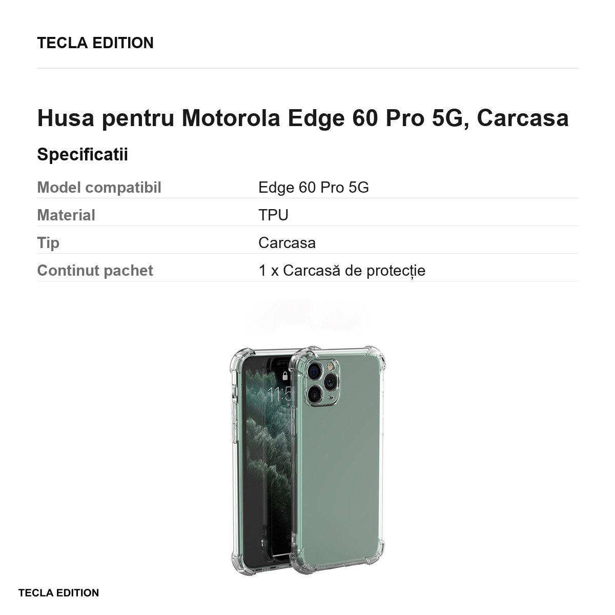 Husa Anti Shock 1,5 mm pentru Motorola Edge 60 Pro 5G, Carcasa, Transparent [3]