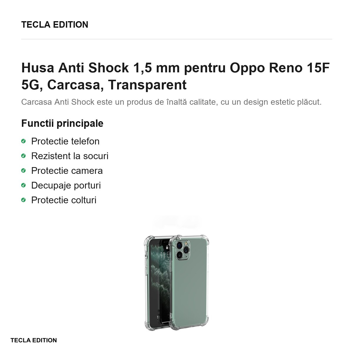 Husa Anti Shock 1,5 mm pentru Oppo Reno 15F 5G, Carcasa, Transparent [2]