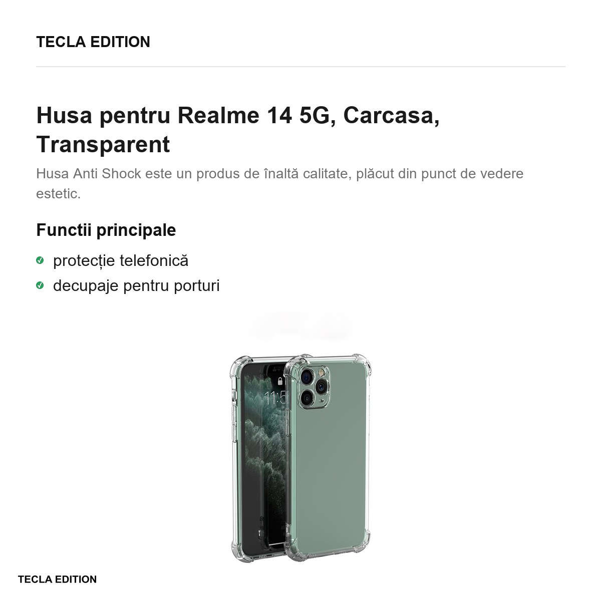 Husa Anti Shock 1,5 mm pentru Realme 14 5G, Carcasa, Transparent [2]