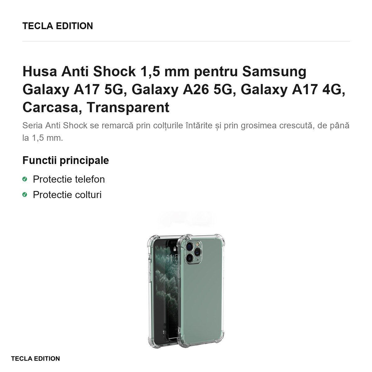 Husa Anti Shock 1,5 mm pentru Samsung Galaxy A17 5G, Galaxy A26 5G, Galaxy A17 4G, Carcasa, Transparent [2]