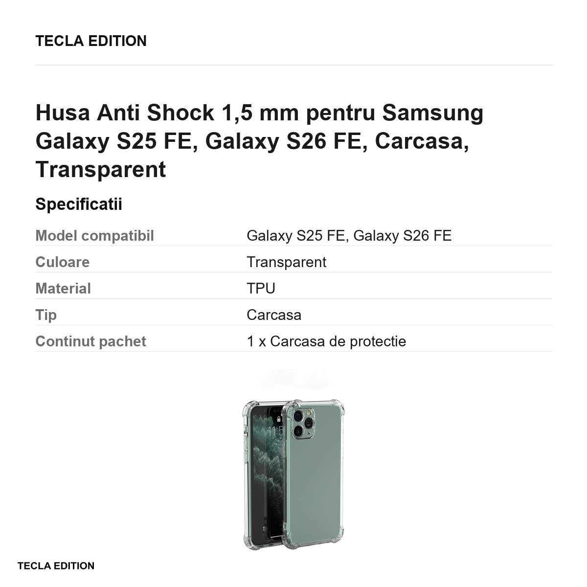 Husa Anti Shock 1,5 mm pentru Samsung Galaxy S25 FE, Galaxy S26 FE, Carcasa, Transparent [3]