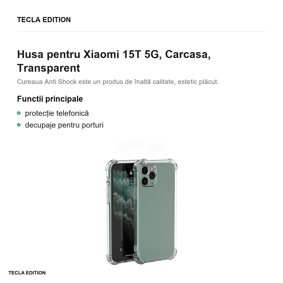 Husa Anti Shock 1,5 mm pentru Xiaomi 15T 5G, Carcasa, Transparent [2]