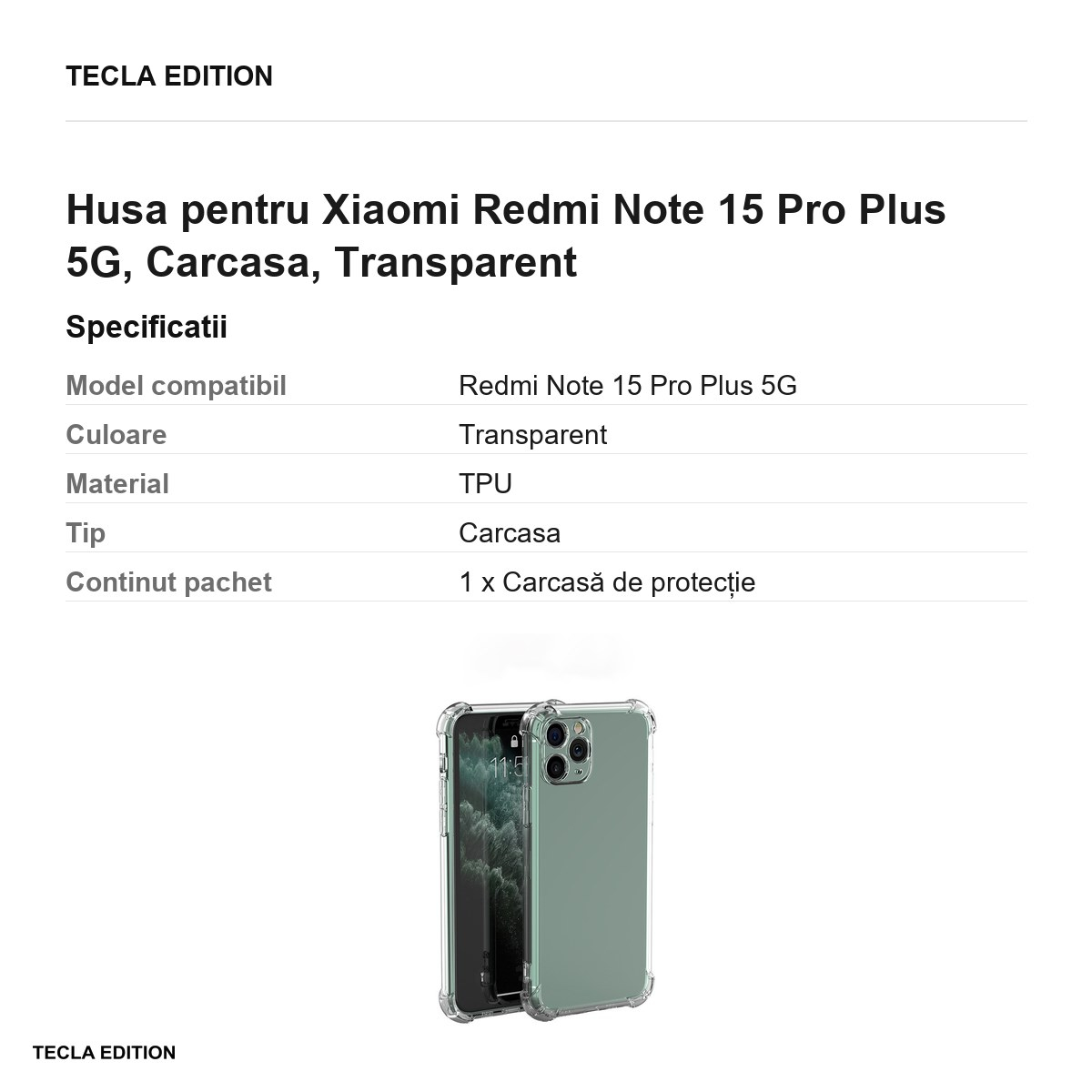 Husa Anti Shock 1,5 mm pentru Xiaomi Redmi Note 15 Pro Plus 5G, Carcasa, Transparent [3]