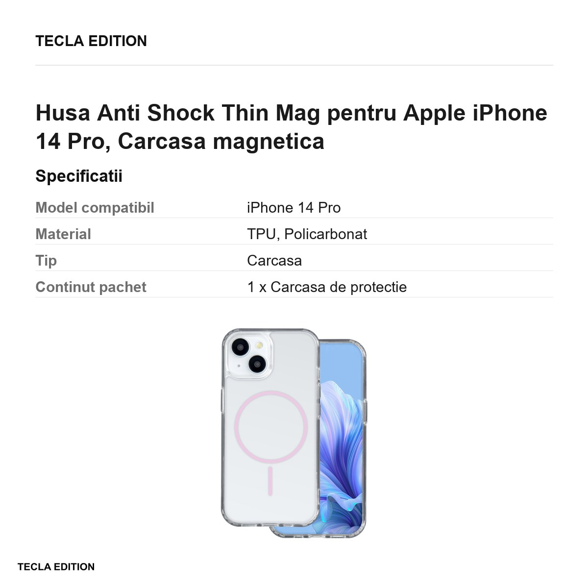 Husa Anti Shock Thin Mag pentru Apple iPhone 14 Pro, Carcasa magnetica, Roz [3]