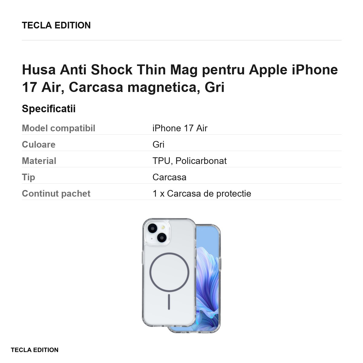 Husa Anti Shock Thin Mag pentru Apple iPhone 17 Air, Carcasa magnetica, Gri [3]