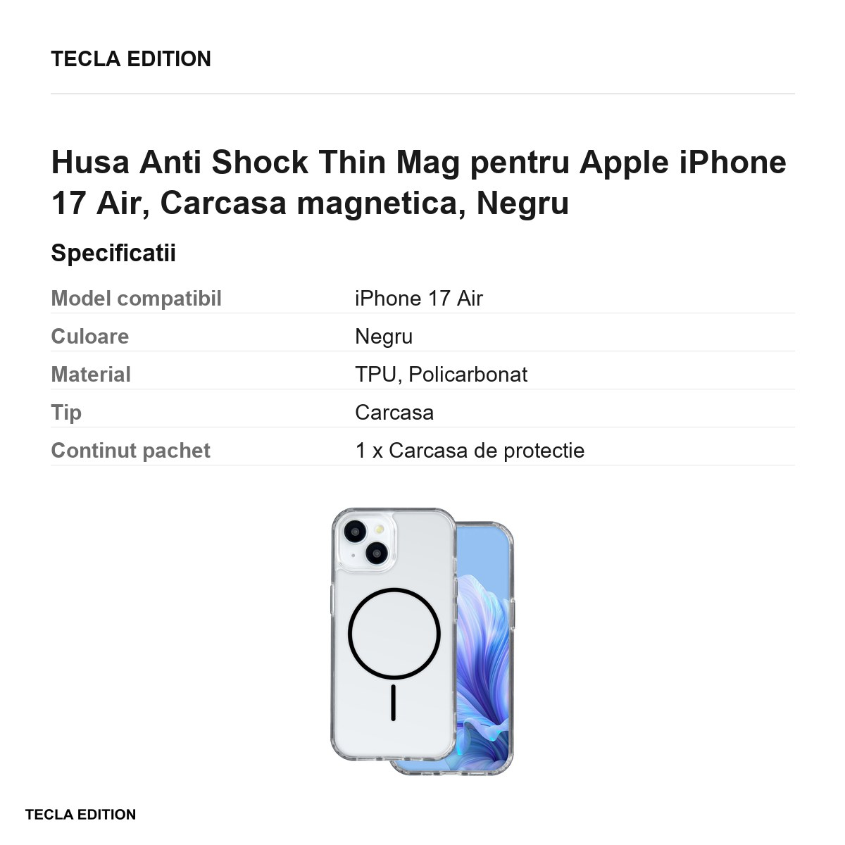 Husa Anti Shock Thin Mag pentru Apple iPhone 17 Air, Carcasa magnetica, Negru [3]
