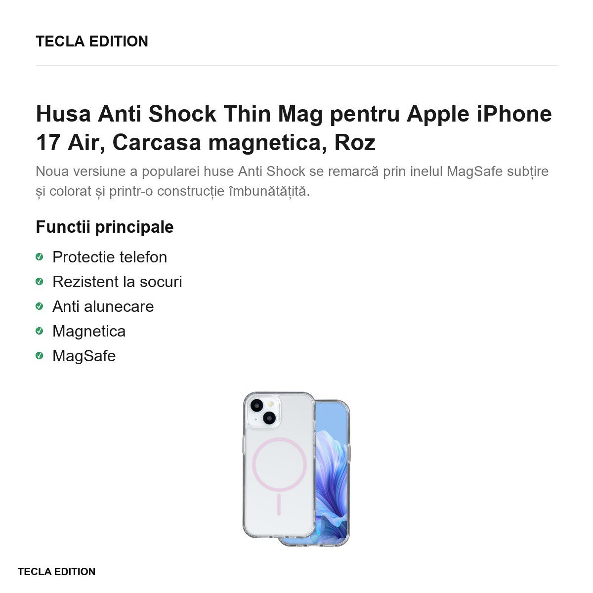 Husa Anti Shock Thin Mag pentru Apple iPhone 17 Air, Carcasa magnetica, Roz [2]
