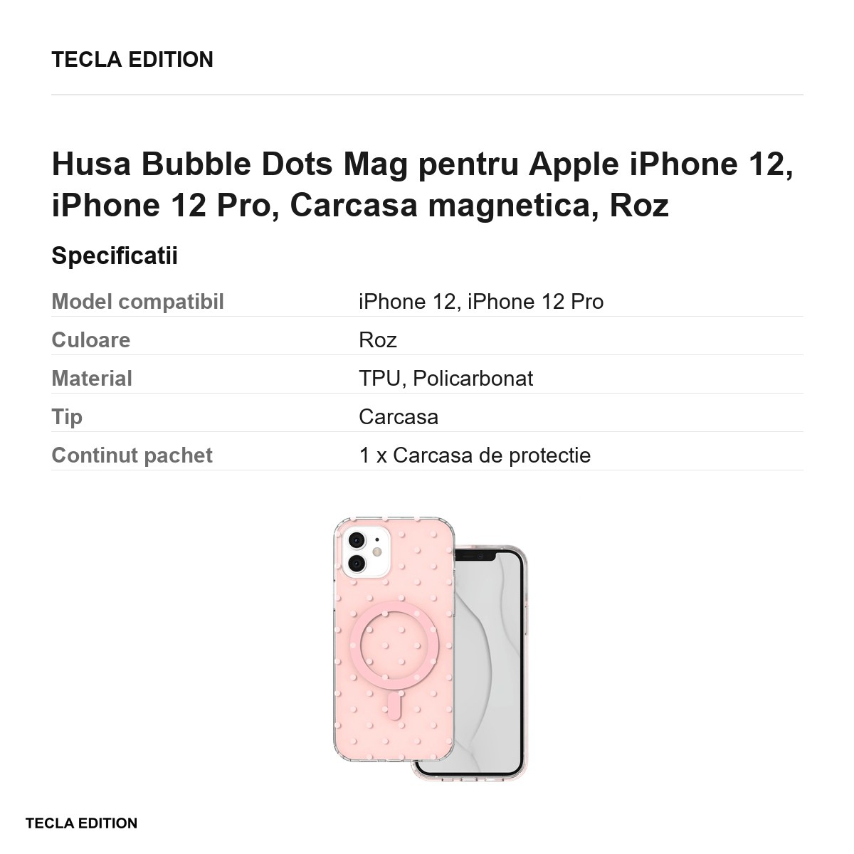 Husa Bubble Dots Mag pentru Apple iPhone 12, iPhone 12 Pro, Carcasa magnetica, Roz [3]