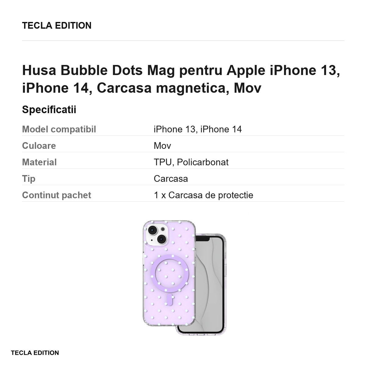 Husa Bubble Dots Mag pentru Apple iPhone 13, iPhone 14, Carcasa magnetica, Mov [3]
