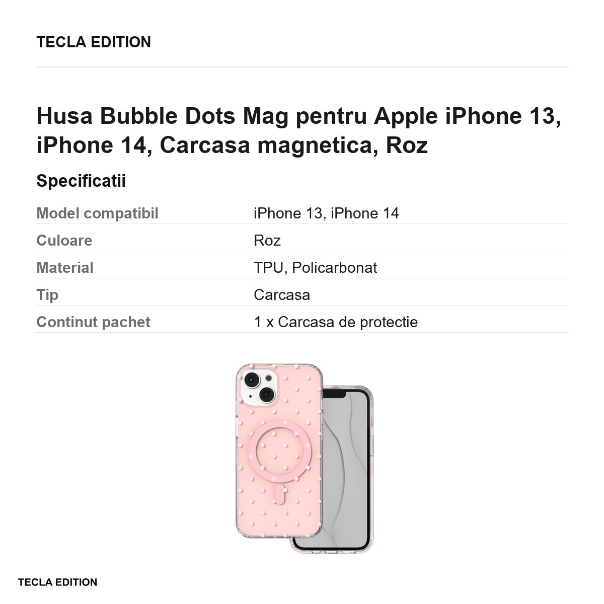 Husa Bubble Dots Mag pentru Apple iPhone 13, iPhone 14, Carcasa magnetica, Roz [3]