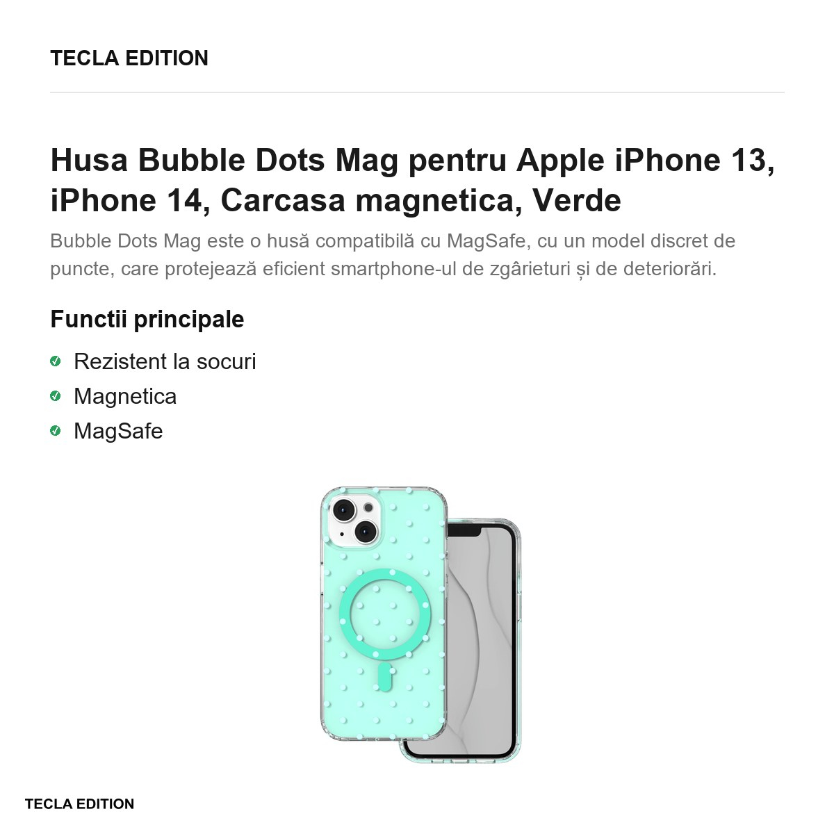 Husa Bubble Dots Mag pentru Apple iPhone 13, iPhone 14, Carcasa magnetica, Verde [2]