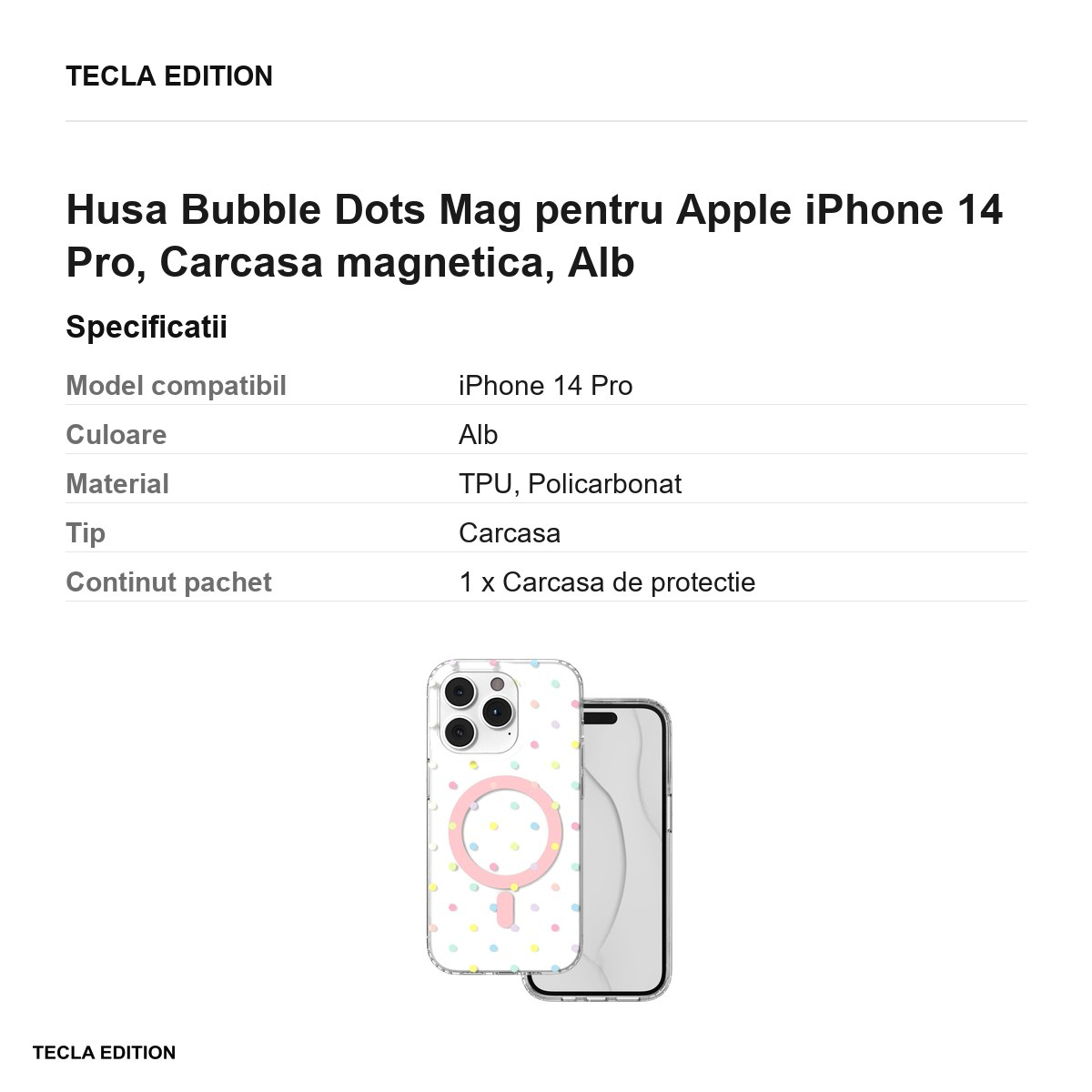 Husa Bubble Dots Mag pentru Apple iPhone 14 Pro, Carcasa magnetica, Alb [3]