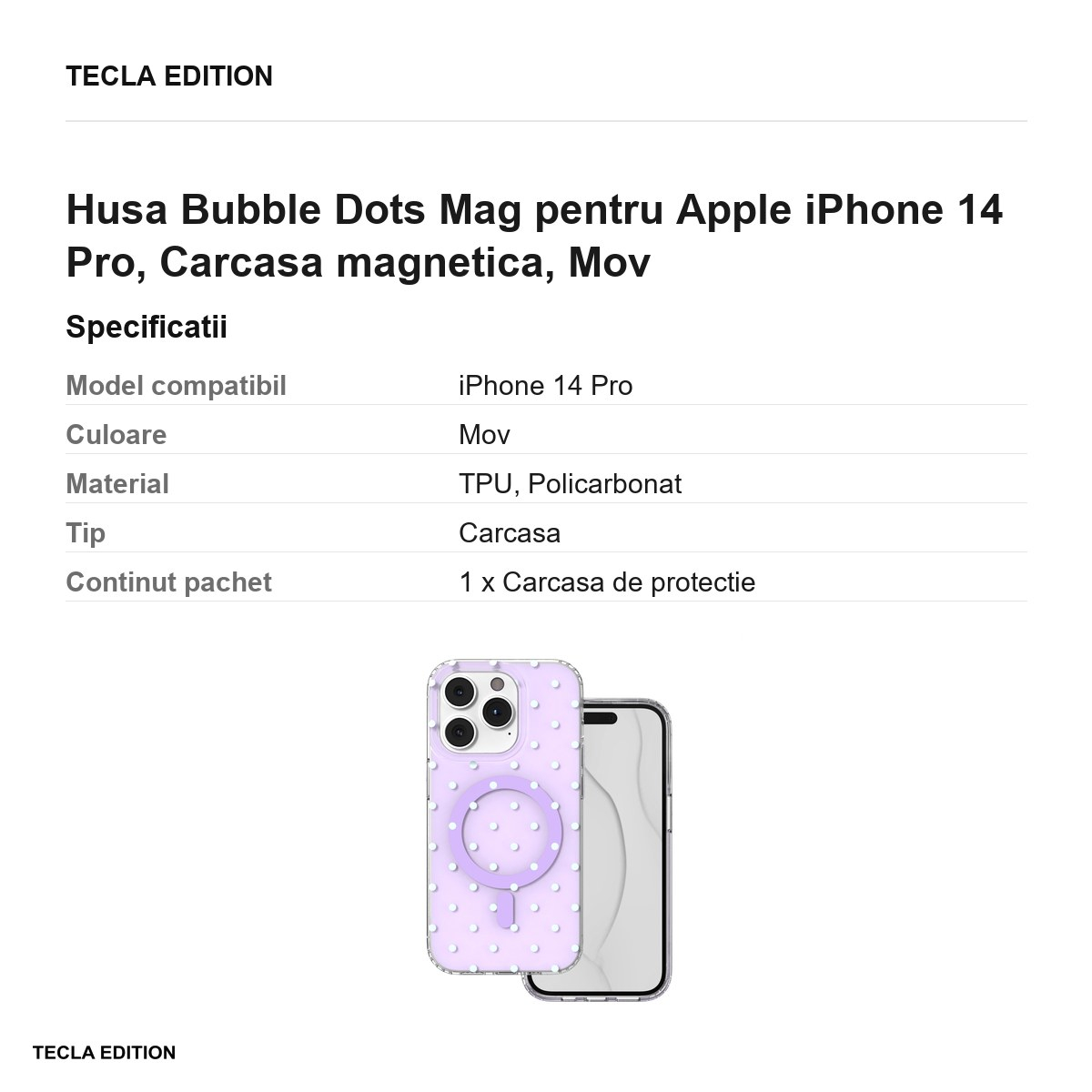 Husa Bubble Dots Mag pentru Apple iPhone 14 Pro, Carcasa magnetica, Mov [3]