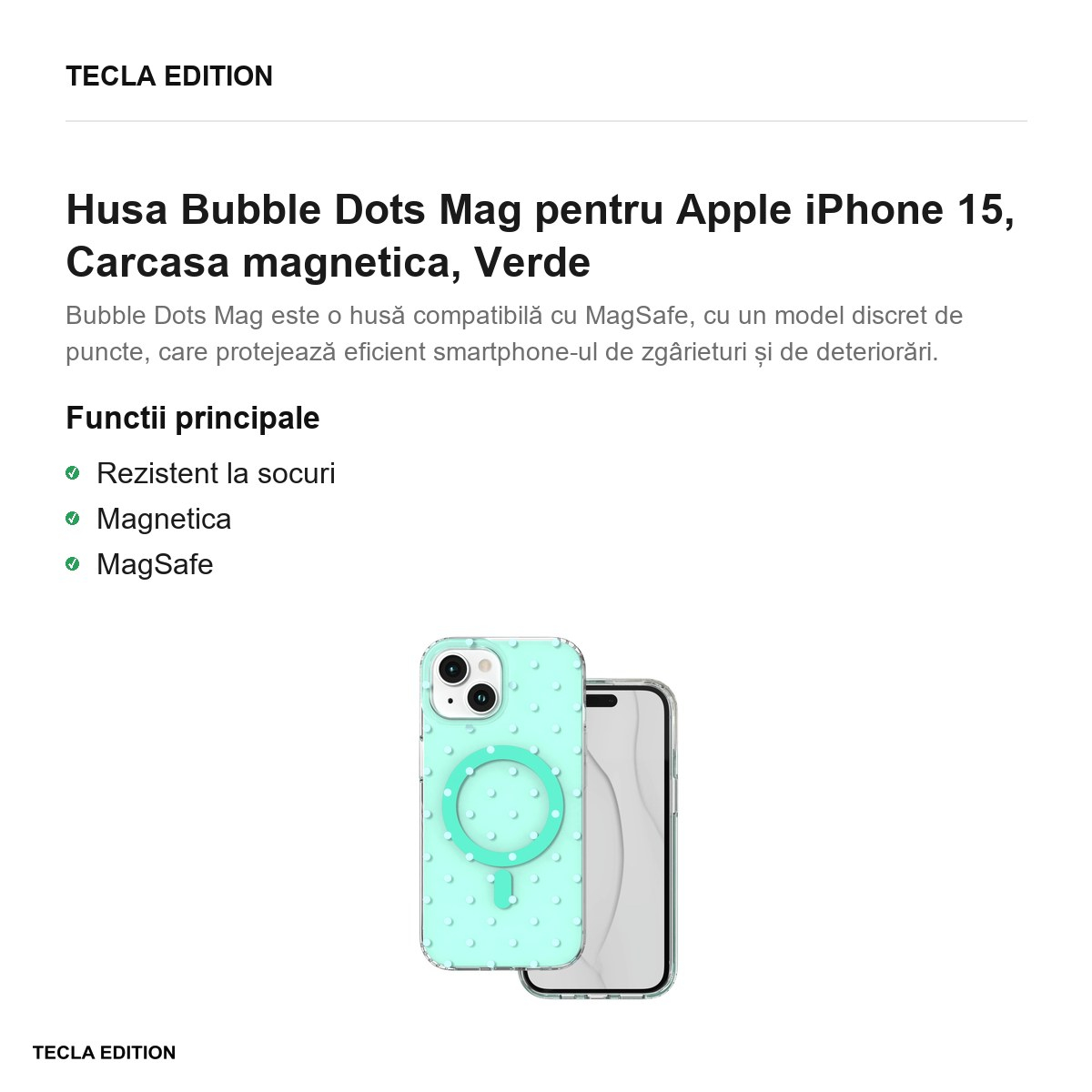 Husa Bubble Dots Mag pentru Apple iPhone 15, Carcasa magnetica, Verde [2]