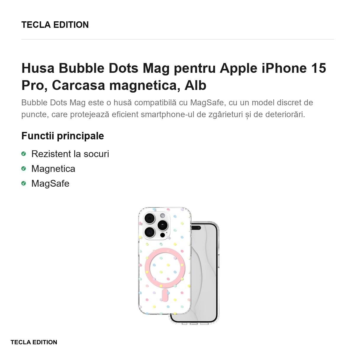 Husa Bubble Dots Mag pentru Apple iPhone 15 Pro, Carcasa magnetica, Alb [2]