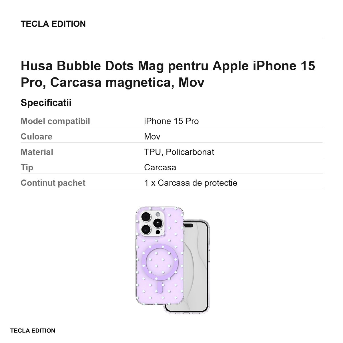 Husa Bubble Dots Mag pentru Apple iPhone 15 Pro, Carcasa magnetica, Mov [3]