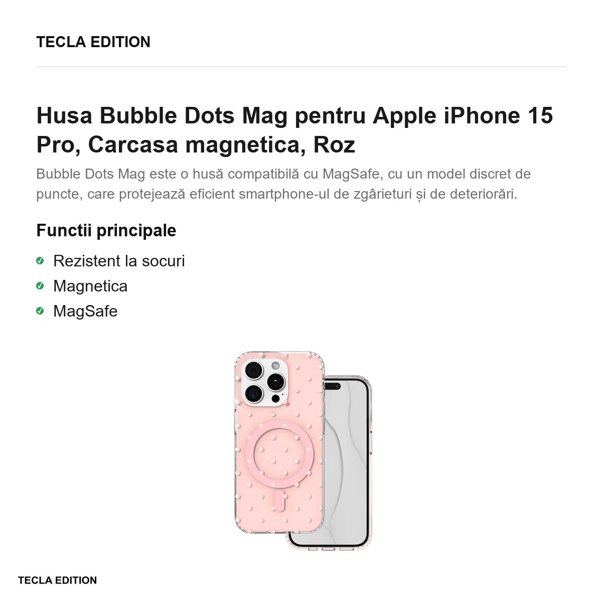 Husa Bubble Dots Mag pentru Apple iPhone 15 Pro, Carcasa magnetica, Roz [2]