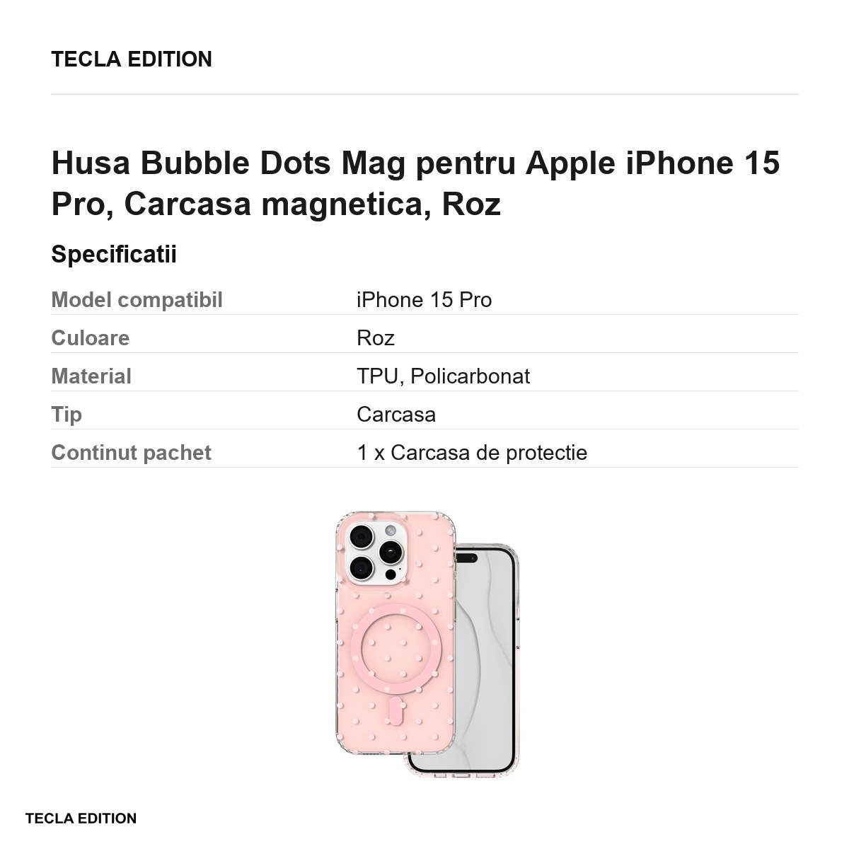 Husa Bubble Dots Mag pentru Apple iPhone 15 Pro, Carcasa magnetica, Roz [3]