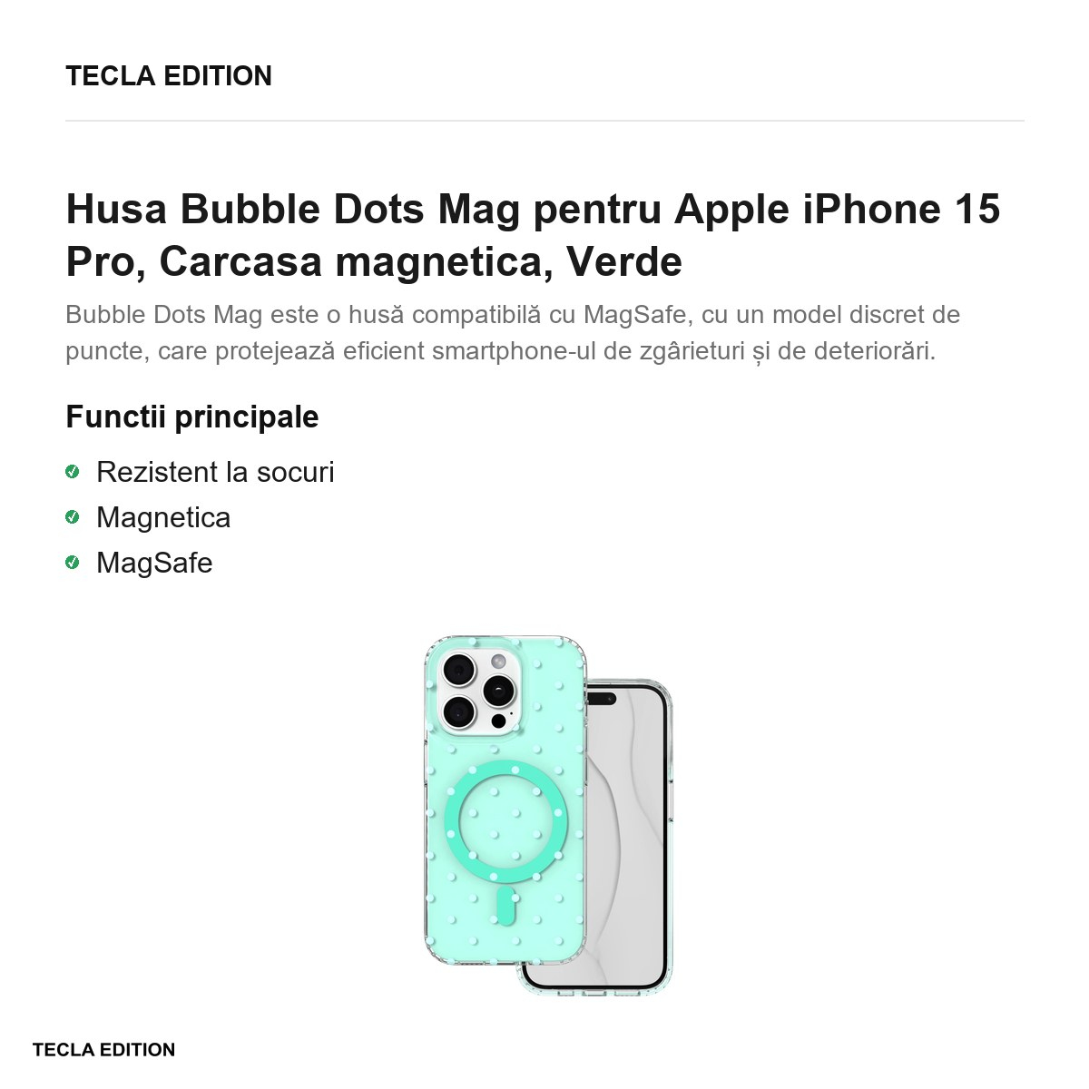 Husa Bubble Dots Mag pentru Apple iPhone 15 Pro, Carcasa magnetica, Verde [2]