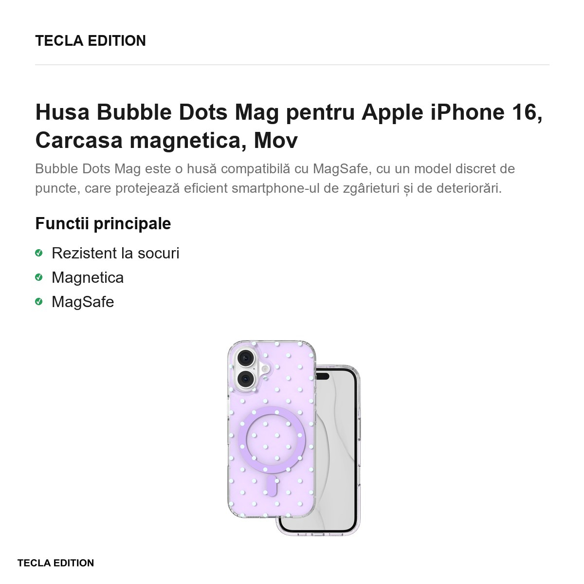 Husa Bubble Dots Mag pentru Apple iPhone 16, Carcasa magnetica, Mov [2]