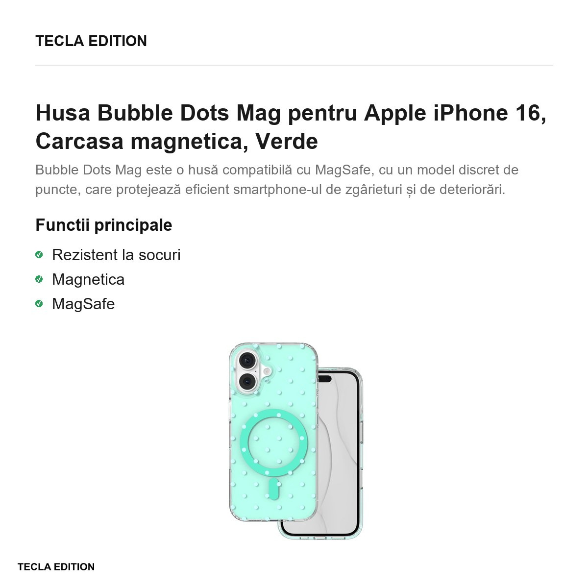 Husa Bubble Dots Mag pentru Apple iPhone 16, Carcasa magnetica, Verde [2]