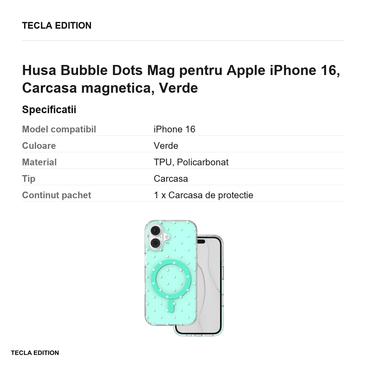 Husa Bubble Dots Mag pentru Apple iPhone 16, Carcasa magnetica, Verde [3]