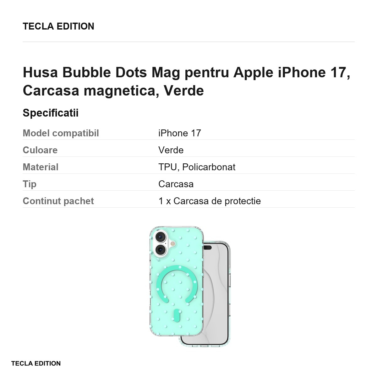 Husa Bubble Dots Mag pentru Apple iPhone 17, Carcasa magnetica, Verde [3]