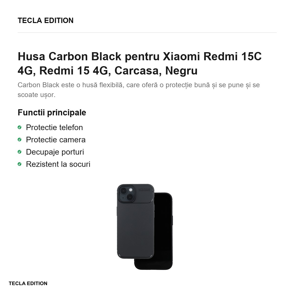 Husa Carbon Black pentru Xiaomi Redmi 15C 4G, Redmi 15 4G, Carcasa, Negru [2]