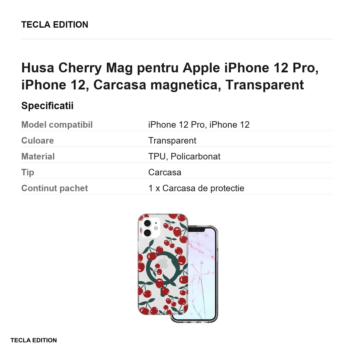 Husa Cherry Mag pentru Apple iPhone 12 Pro, iPhone 12, Carcasa magnetica, Transparent [3]
