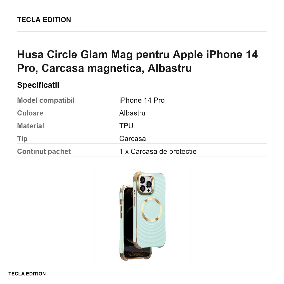Husa Circle Glam Mag pentru Apple iPhone 14 Pro, Carcasa magnetica, Albastru [3]