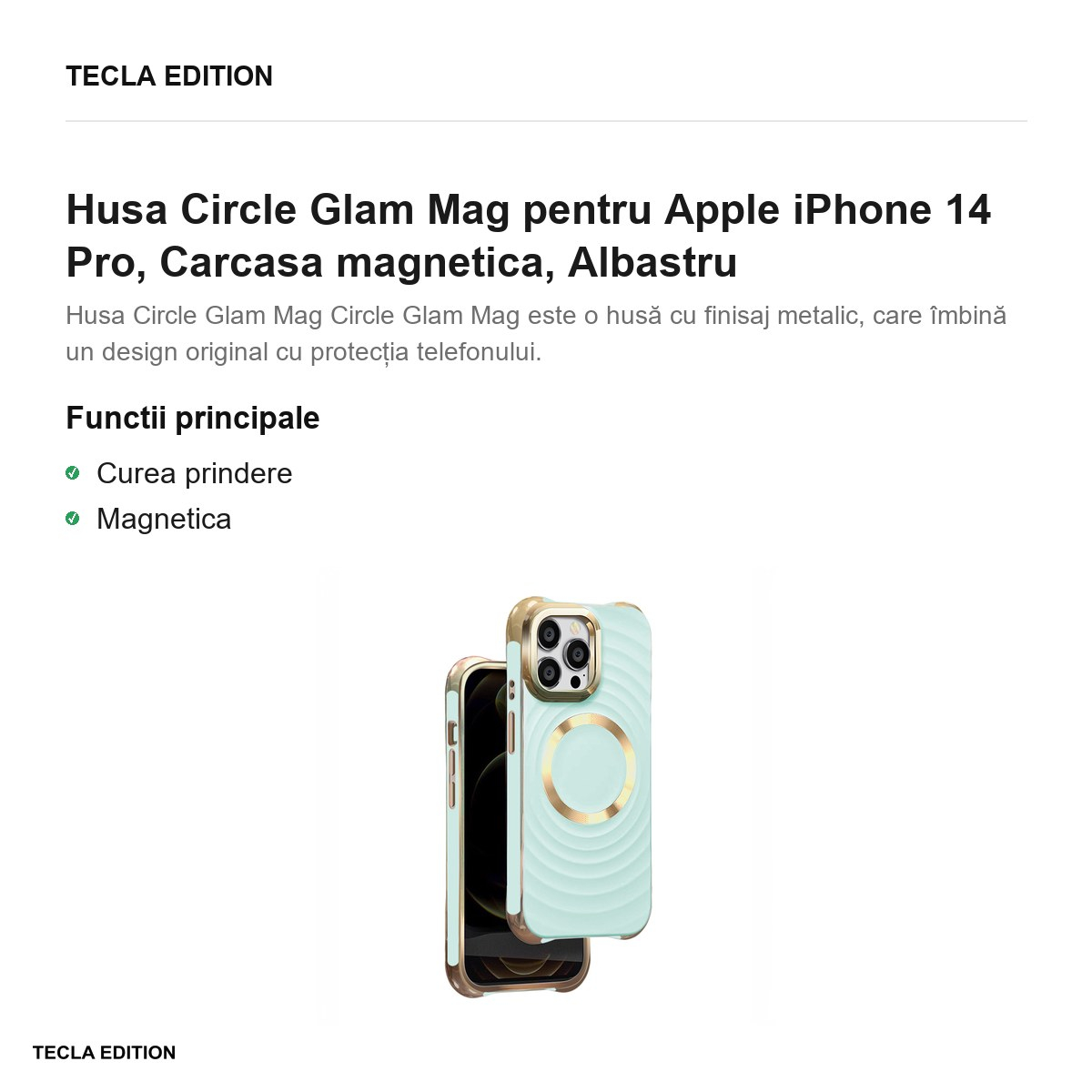Husa Circle Glam Mag pentru Apple iPhone 14 Pro, Carcasa magnetica, Albastru [2]