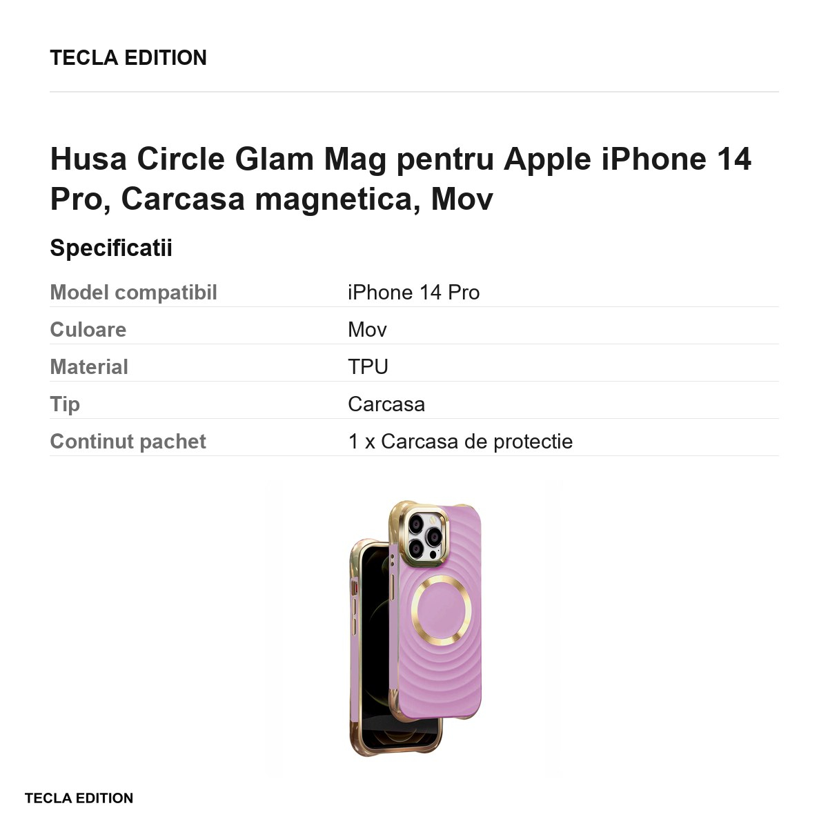 Husa Circle Glam Mag pentru Apple iPhone 14 Pro, Carcasa magnetica, Mov [3]
