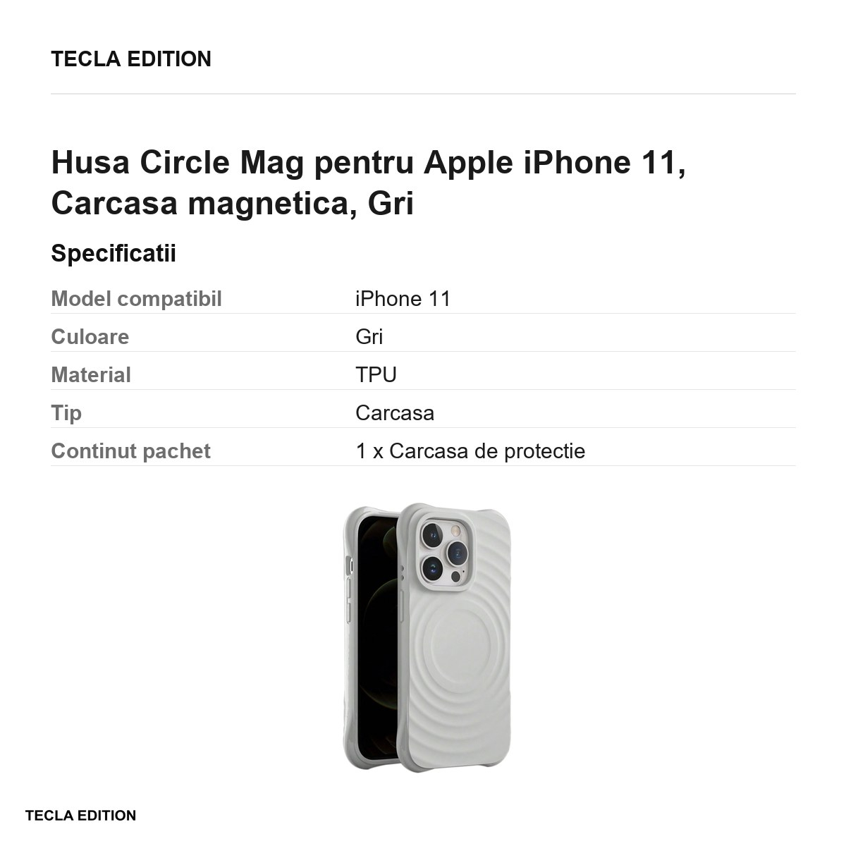 Husa Circle Mag pentru Apple iPhone 11, Carcasa magnetica, Gri [3]
