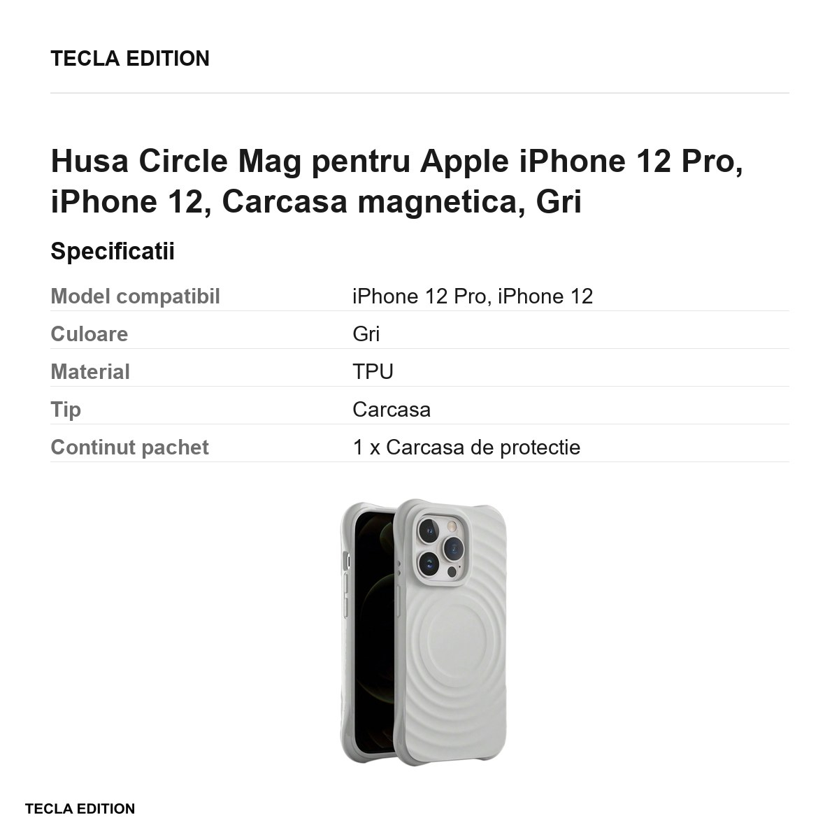 Husa Circle Mag pentru Apple iPhone 12 Pro, iPhone 12, Carcasa magnetica, Gri [3]