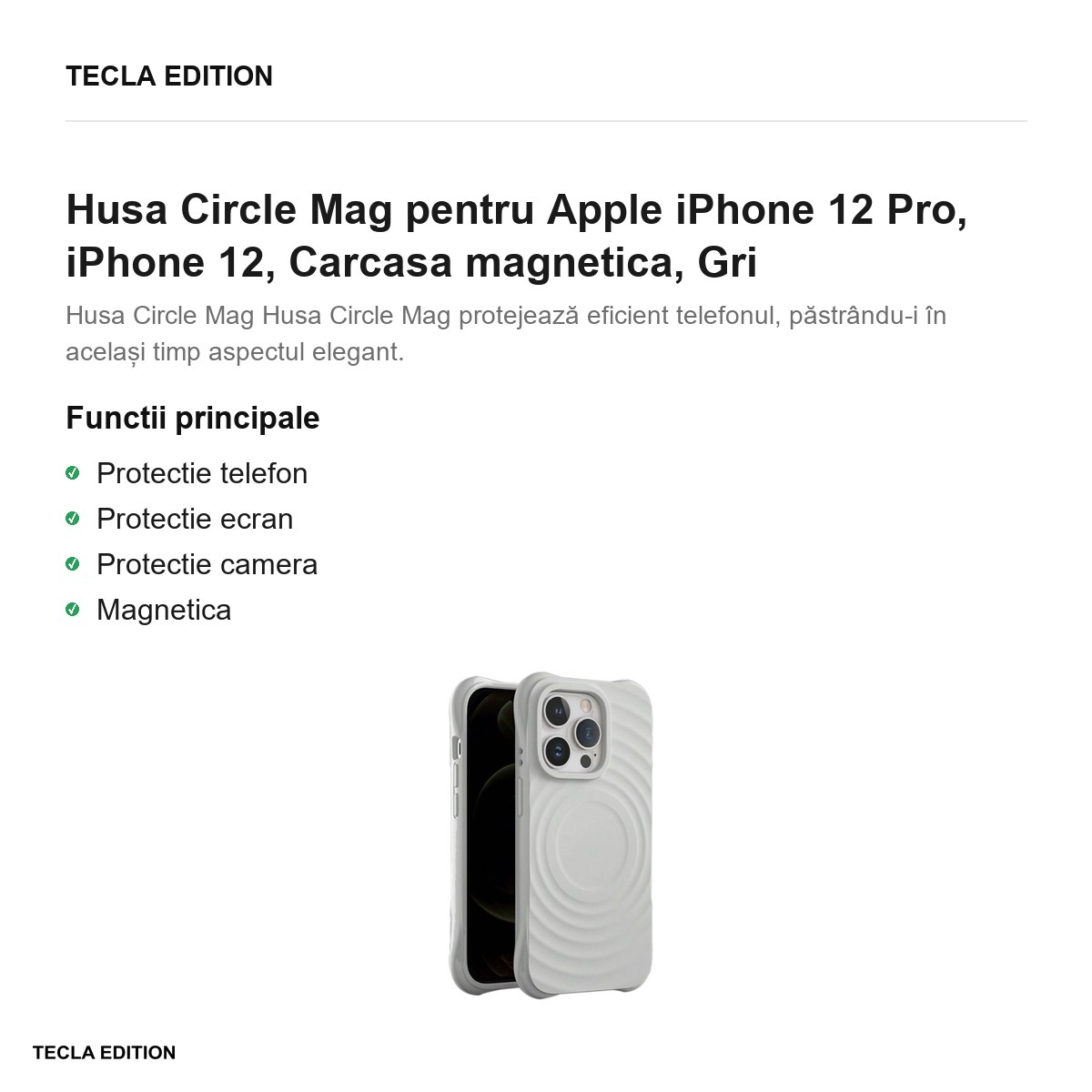 Husa Circle Mag pentru Apple iPhone 12 Pro, iPhone 12, Carcasa magnetica, Gri [2]