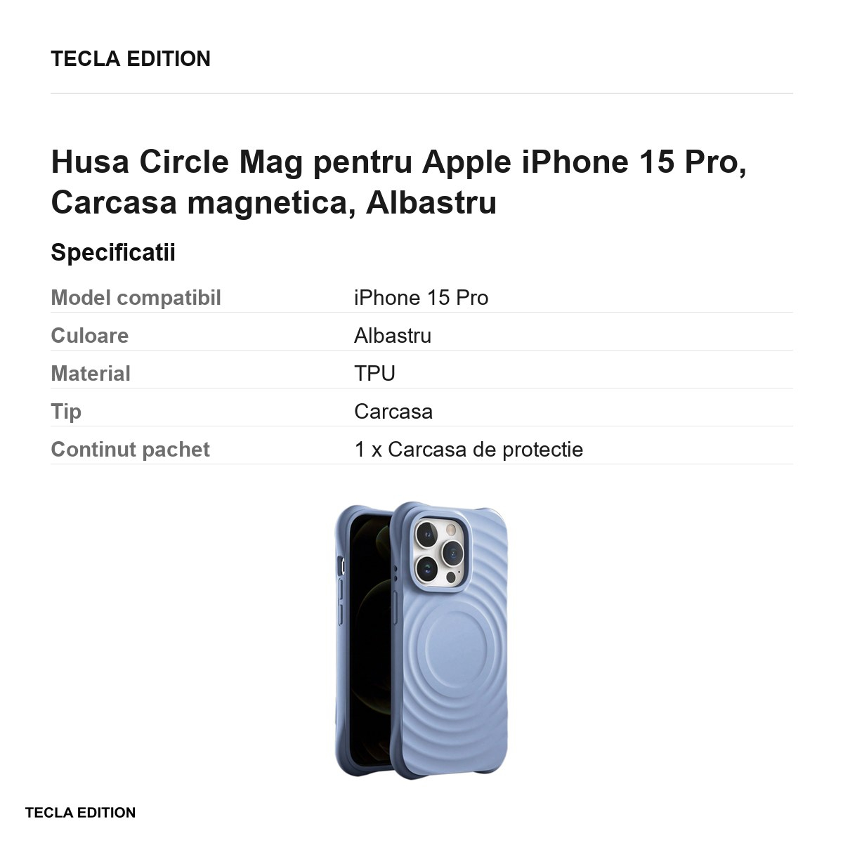 Husa Circle Mag pentru Apple iPhone 15 Pro, Carcasa magnetica, Albastru [3]