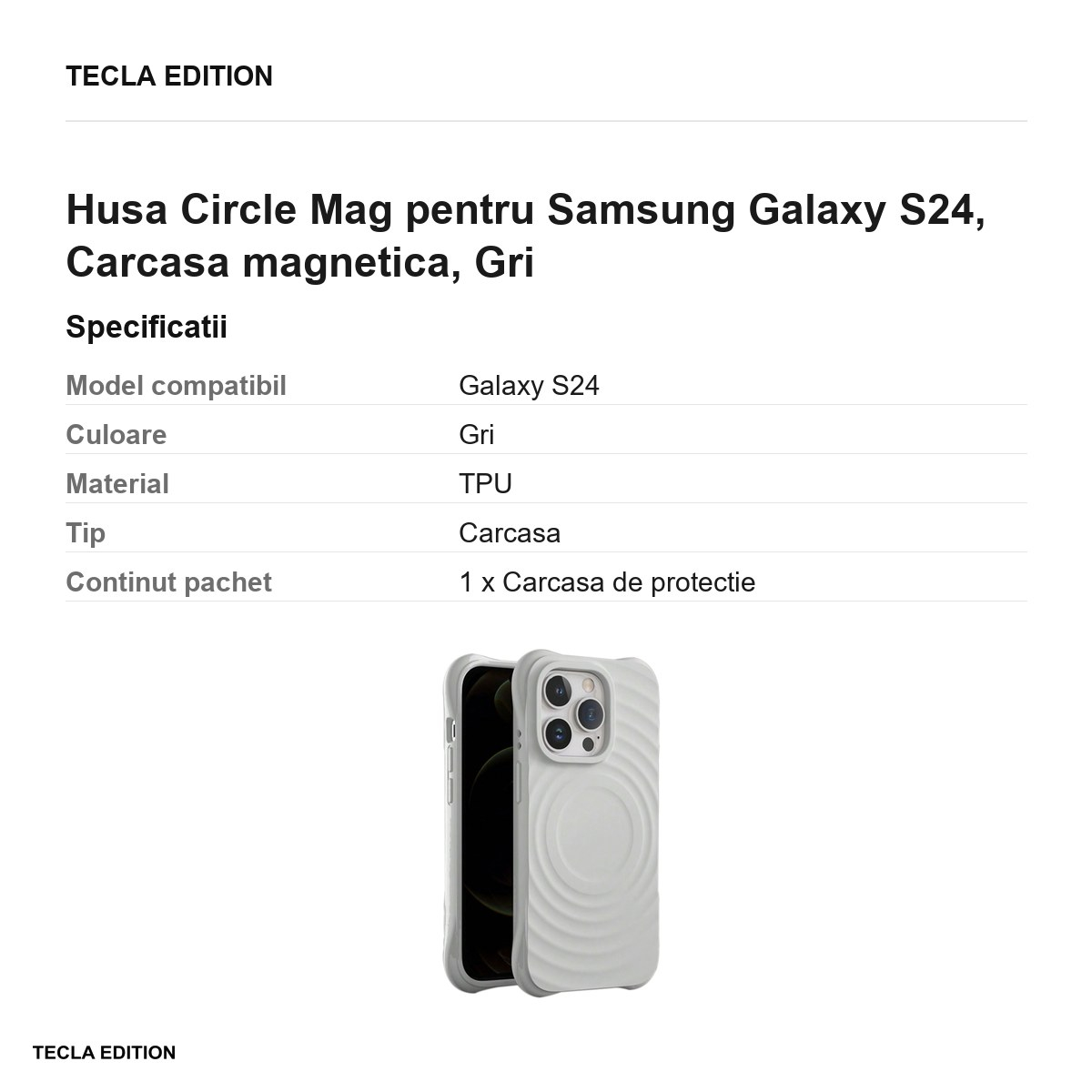 Husa Circle Mag pentru Samsung Galaxy S24, Carcasa magnetica, Gri [3]