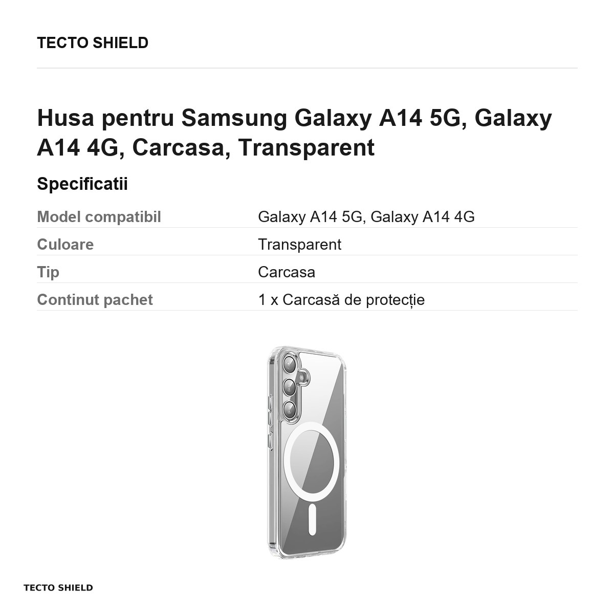 Husa Clear Guard Mag pentru Samsung Galaxy A14 5G, Galaxy A14 4G, Carcasa, Transparent [3]