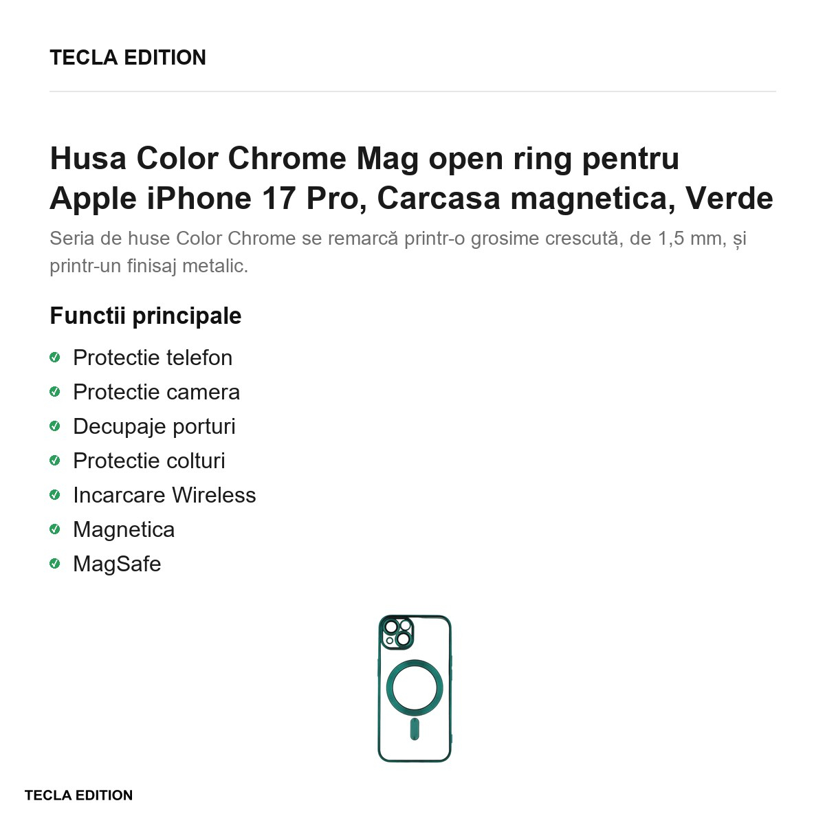 Husa Color Chrome Mag open ring pentru Apple iPhone 17 Pro, Carcasa magnetica, Verde [2]