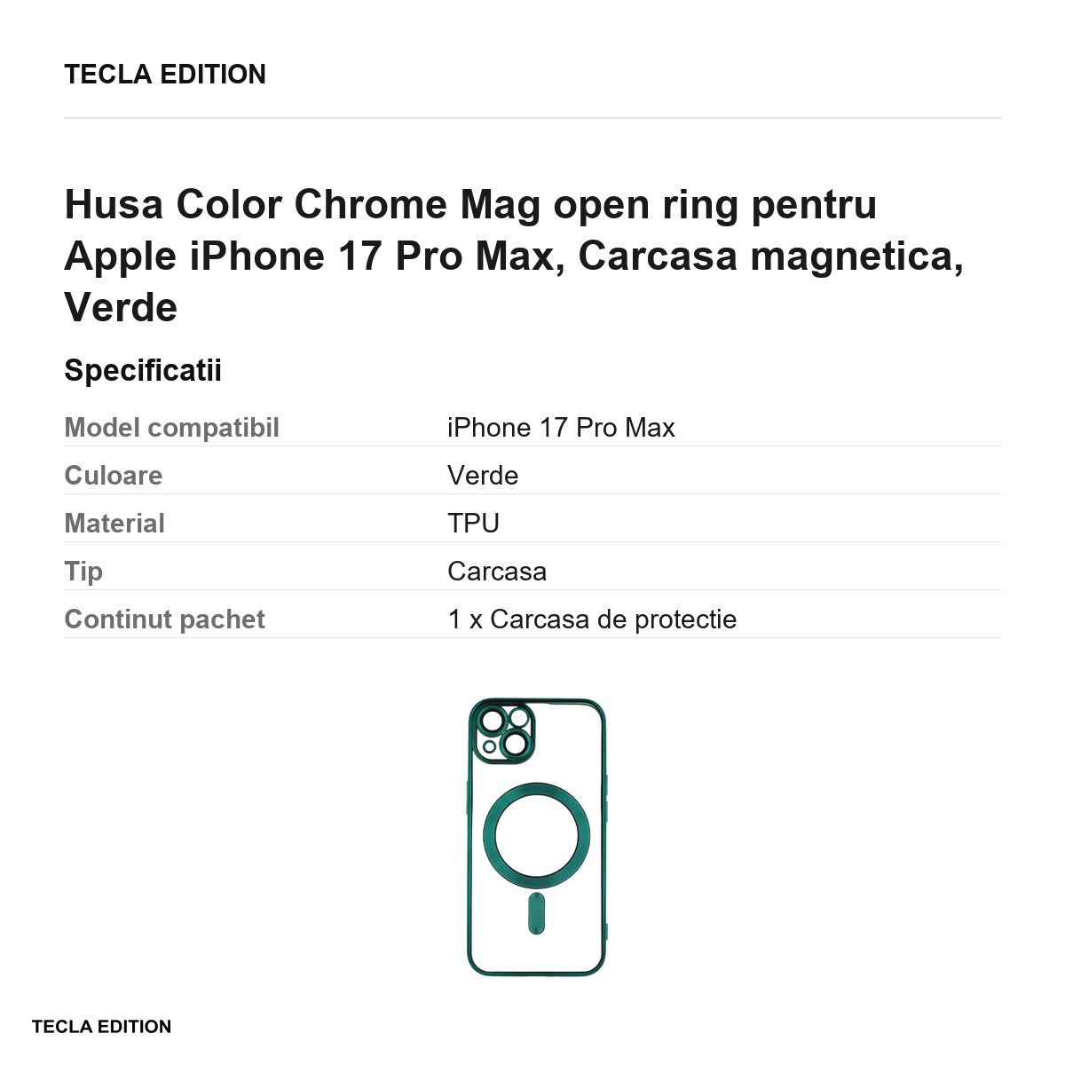 Husa Color Chrome Mag open ring pentru Apple iPhone 17 Pro Max, Carcasa magnetica, Verde [3]