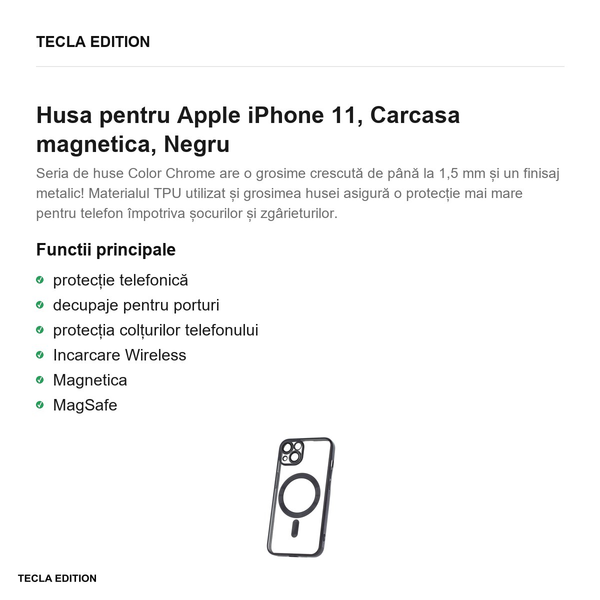 Husa Color Chrome Mag pentru Apple iPhone 11, Carcasa magnetica, Negru [2]
