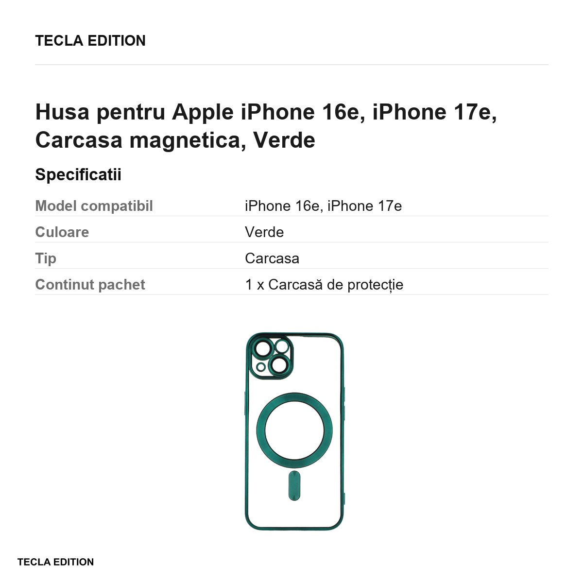 Husa Color Chrome Mag pentru Apple iPhone 16e, iPhone 17e, Carcasa magnetica, Verde [3]