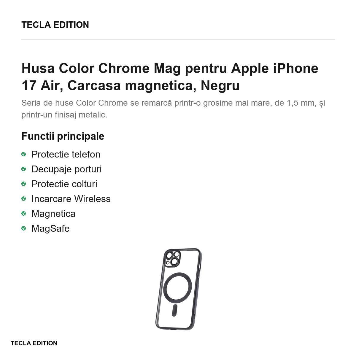 Husa Color Chrome Mag pentru Apple iPhone 17 Air, Carcasa magnetica, Negru [2]