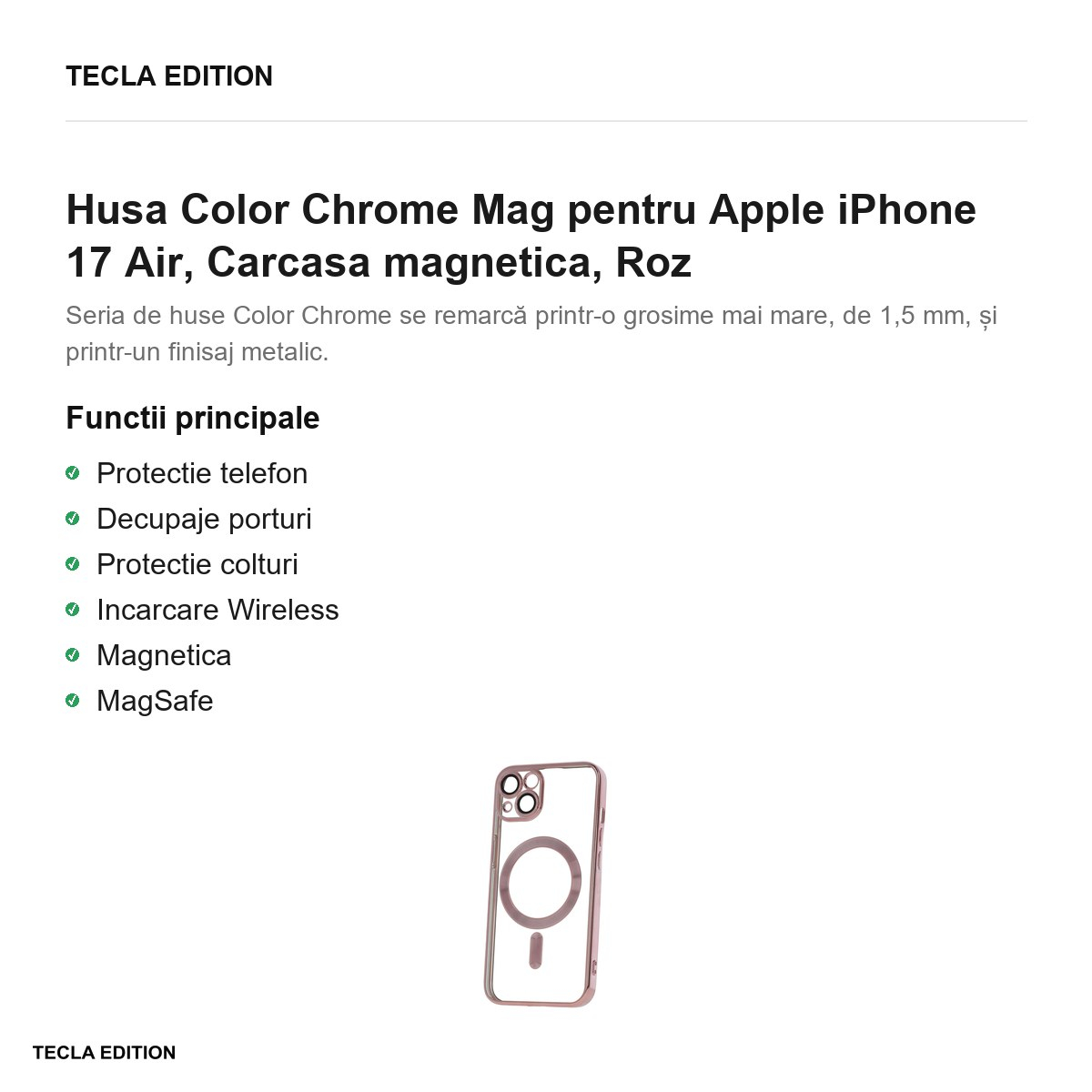 Husa Color Chrome Mag pentru Apple iPhone 17 Air, Carcasa magnetica, Roz [2]